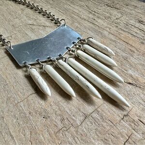 White Spike Silvertone Chevron Necklace Handmade Boho Chic